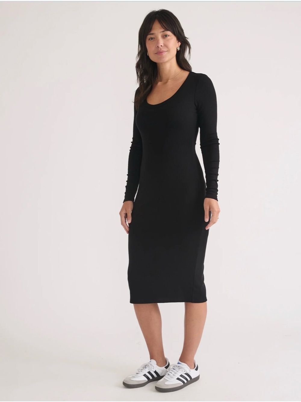 Marine Layer Black Long Sleeve Scoop Midi Dress
